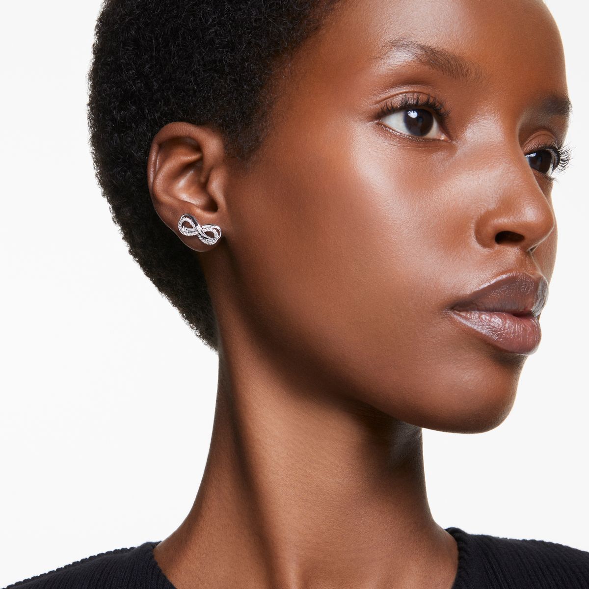 Hyperbola Ohrstecker, Unendlichkeit, Weiß, Rhodiniert