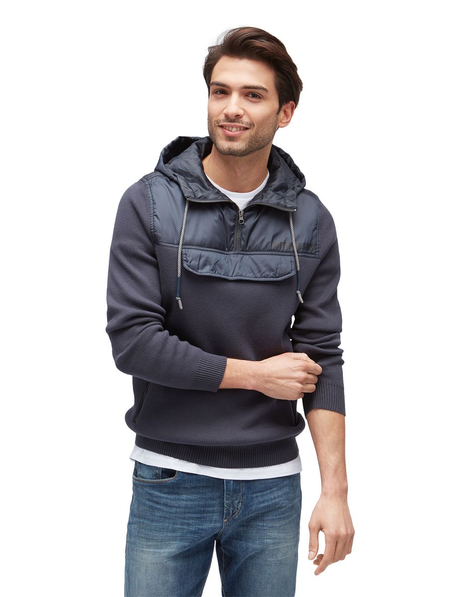 Pullover im Materialmix mit Taschen
