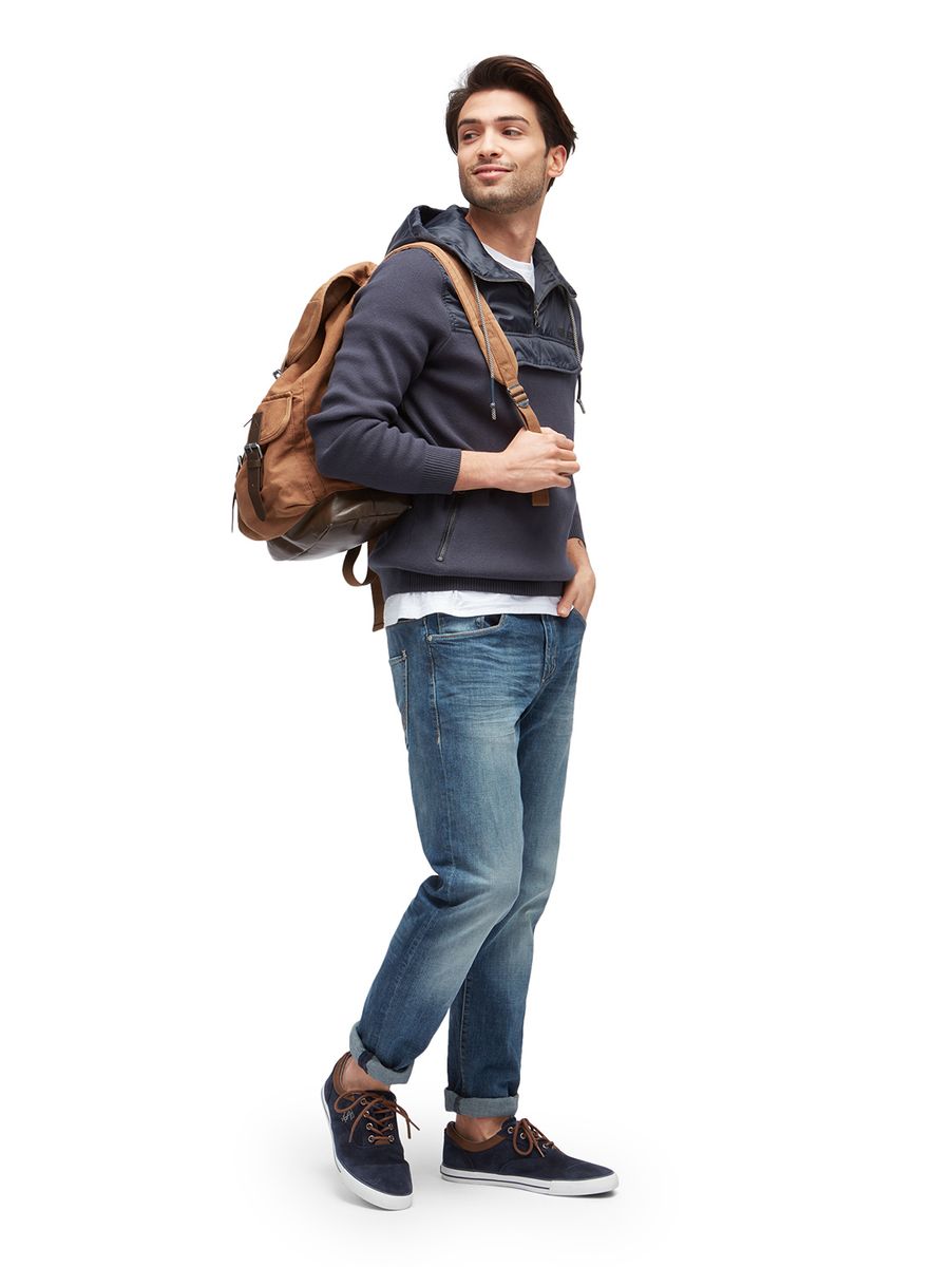 Pullover im Materialmix mit Taschen