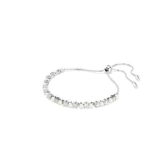 Matrix Armband, Kristallperle, Rundschliff, Weiß, Rhodiniert