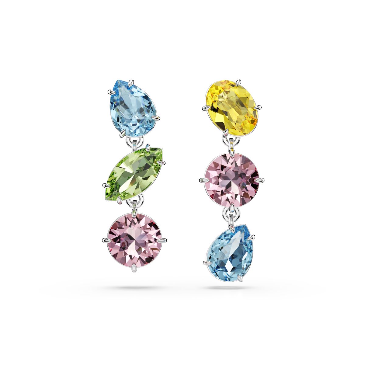 Gema Drop-Ohrhänger, Asymmetrisches Design, Verschiedene Schliffe, Mehrfarbig, Rhodiniert
