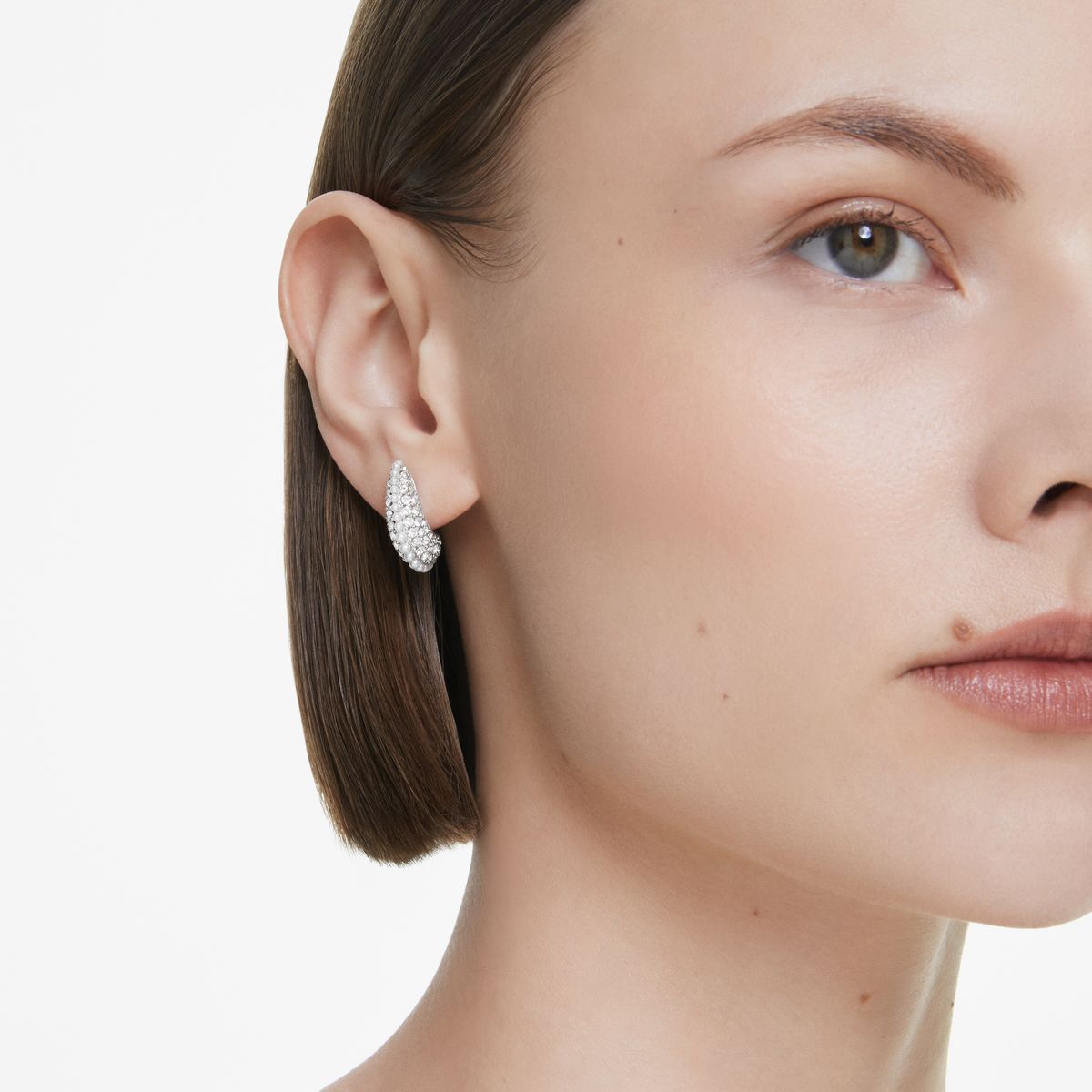 Sublima Drop-Ohrhänger, Kristallperle, Rundschliff, Weiß, Rhodiniert