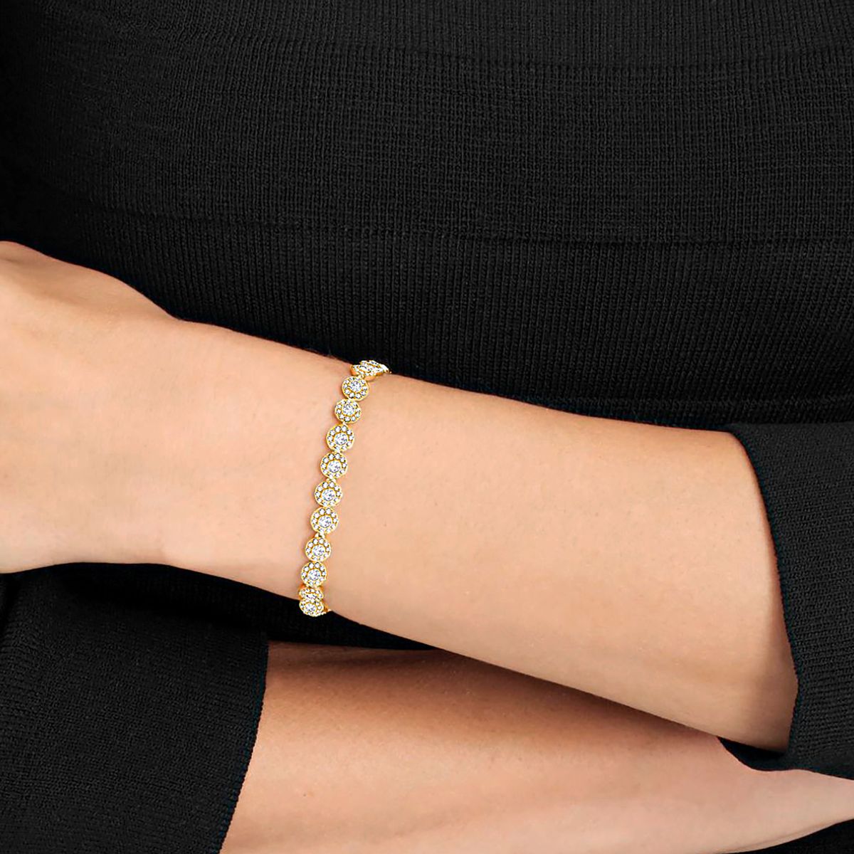 Una Angelic Tennis Armband, Rundschliff, Pavé, Mittel, Weiß, Goldlegierungsschicht