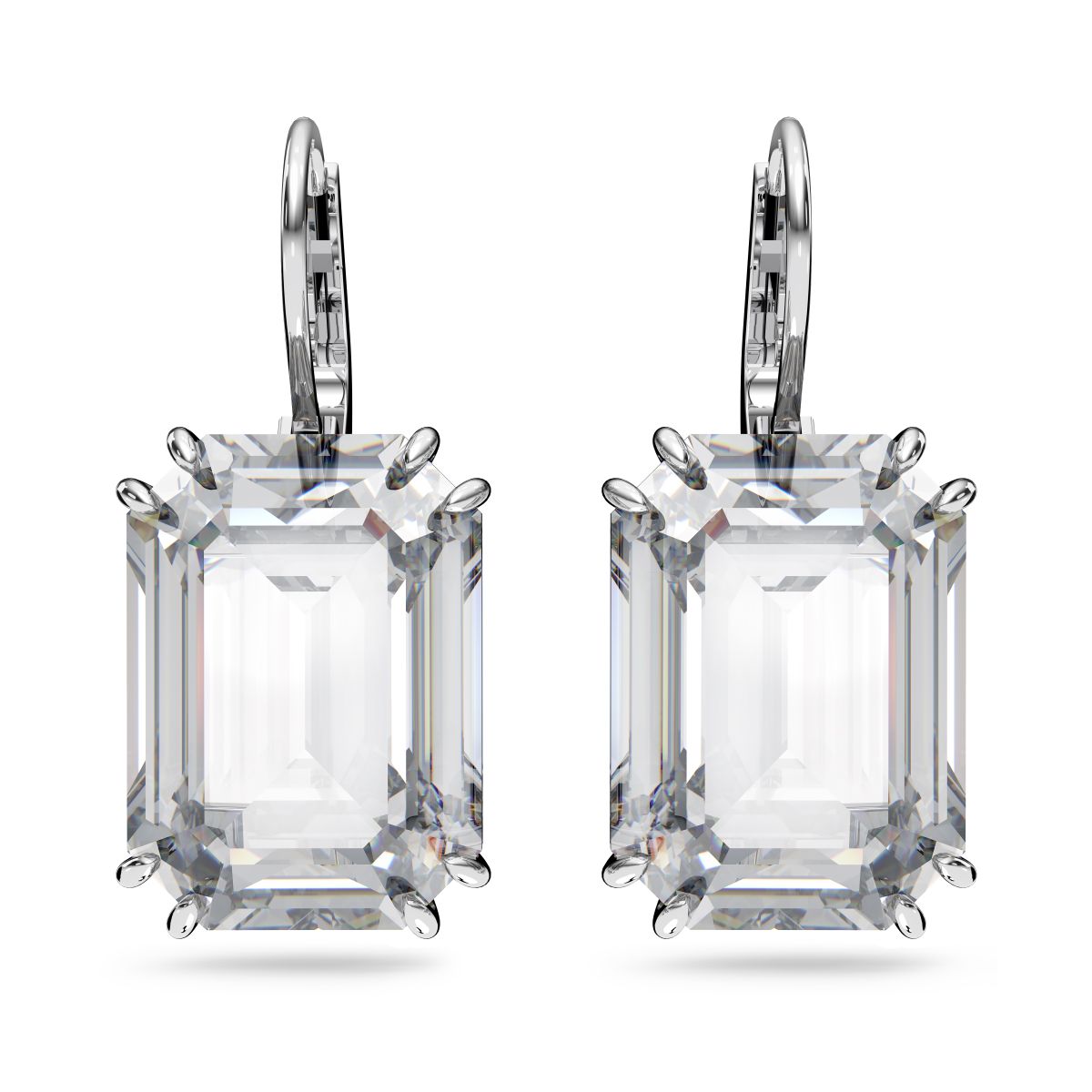 Millenia Drop-Ohrhänger, Oktagon-Schliff, Weiß, Rhodiniert