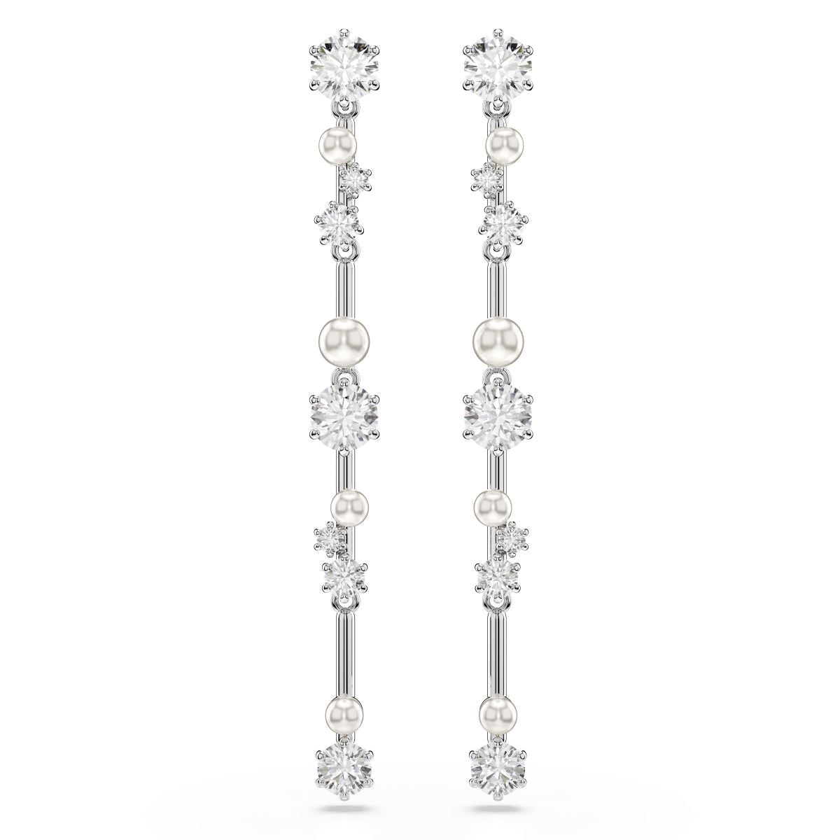 Constella Drop-Ohrhänger, Kristallperle, Rundschliffe, Weiß, Rhodiniert