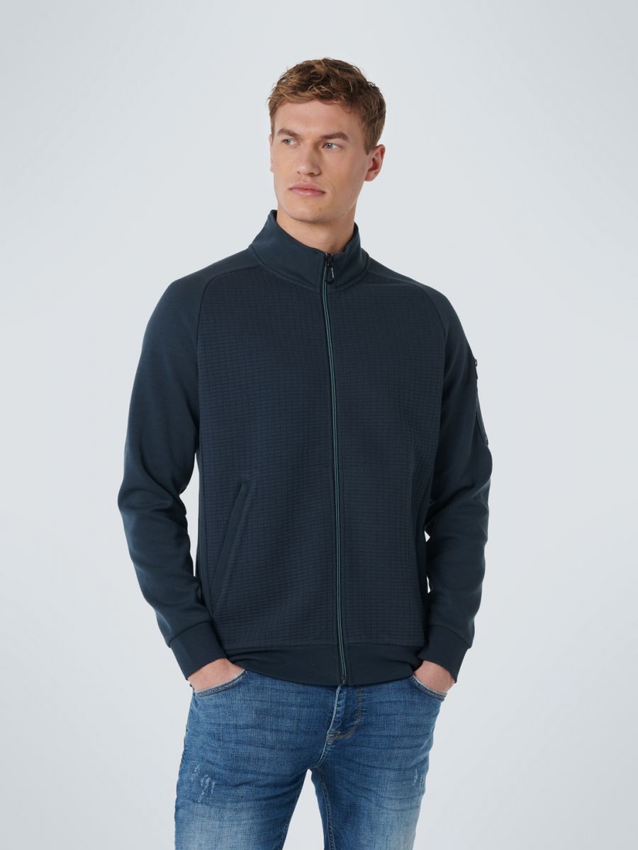Sweater Full Zip High Neck Square Jacquard Recycled
