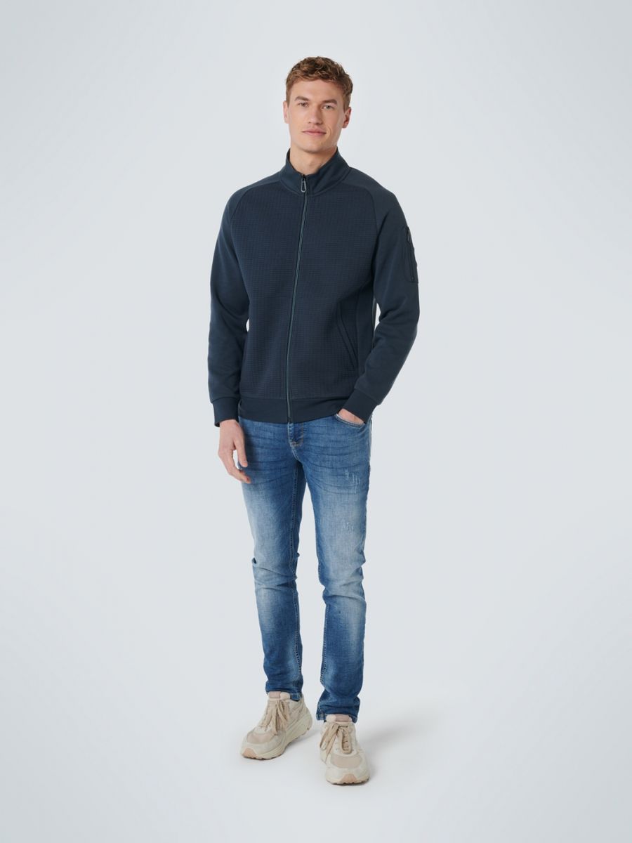 Sweater Full Zip High Neck Square Jacquard Recycled