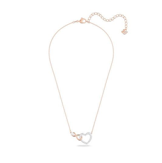 Hyperbola Halskette, Unendlichzeichen und Herz, Weiß, Metallmix