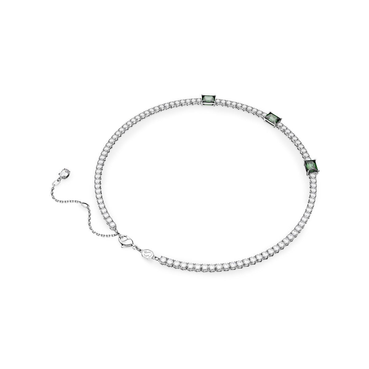 Matrix Tennis Halskette, Verschiedene Schliffe, Grün, Rhodiniert