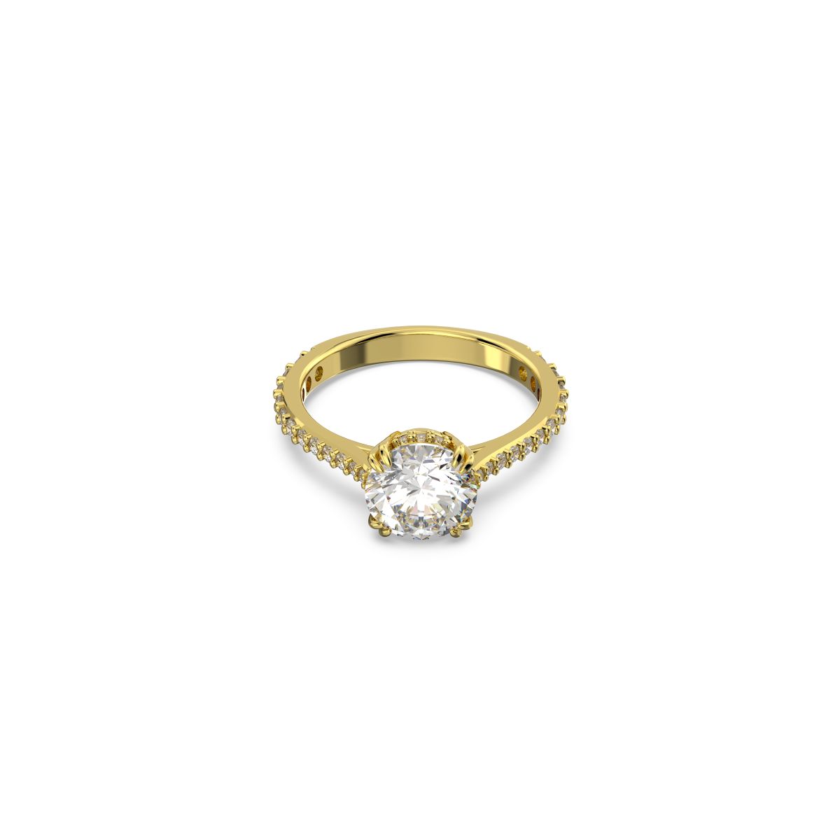 Stilla Cocktailring, Rundschliff, Pavé, Weiß, Goldlegierungsschicht