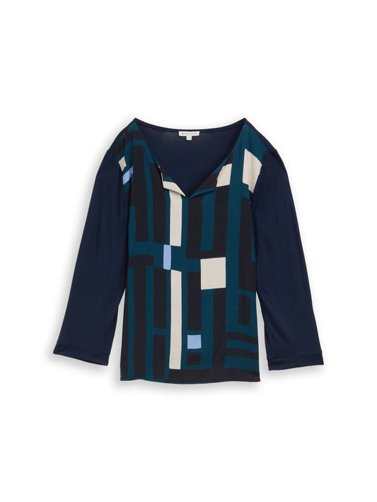 Langarmshirt im Material-Mix