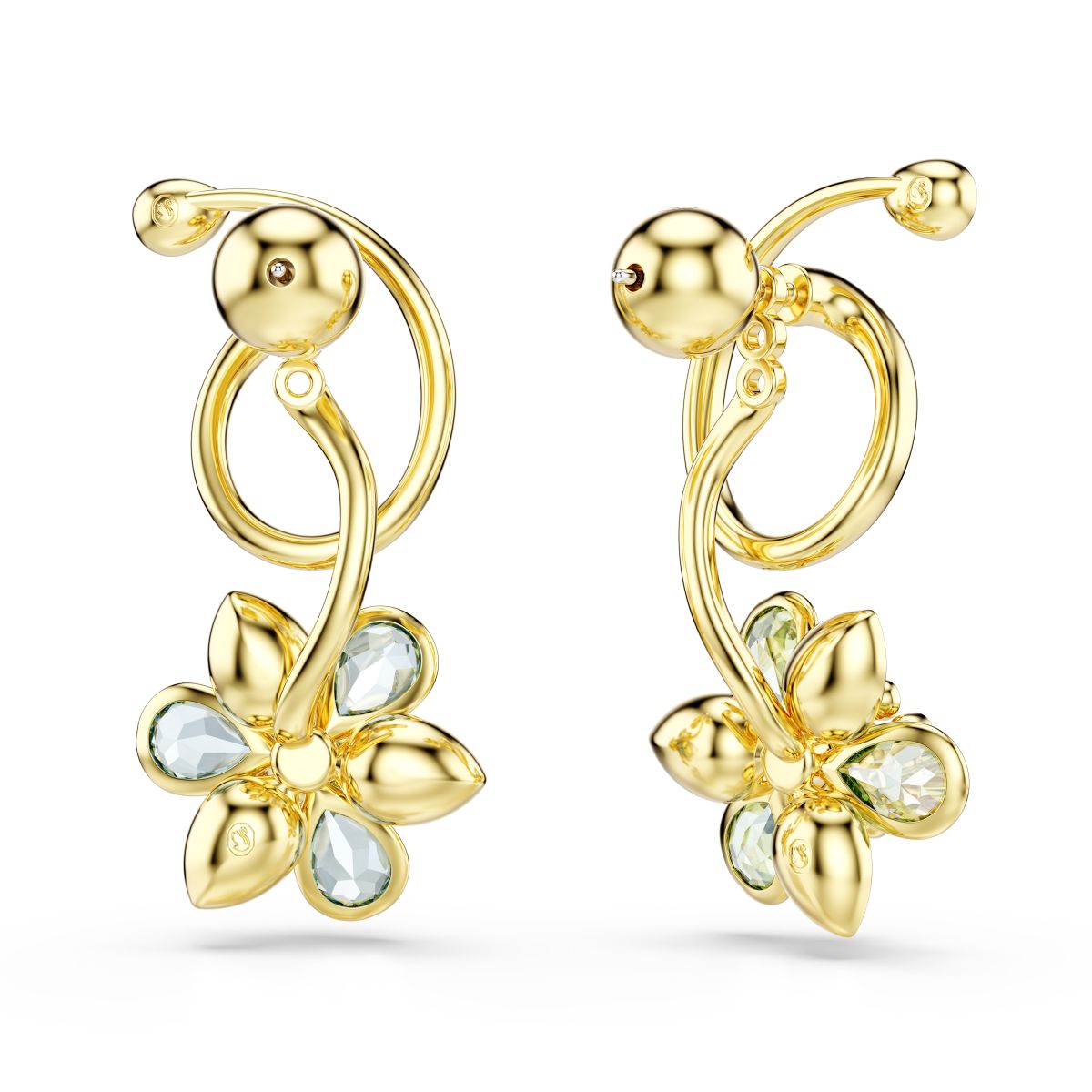 Idyllia Drop-Ohrhänger, Asymmetrisches Design, Verschiedene Schliffe, Blume, Mehrfarbig, Goldlegierungsschicht