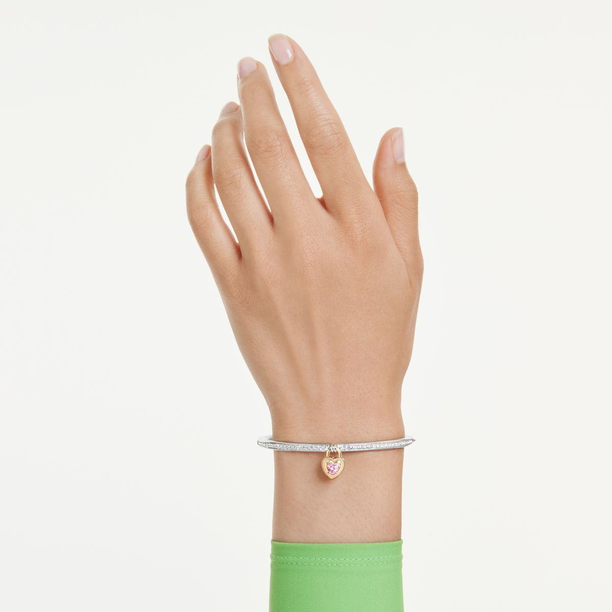Idyllia bangle Mixed cuts, Heart, Pink, Mixed metal finish