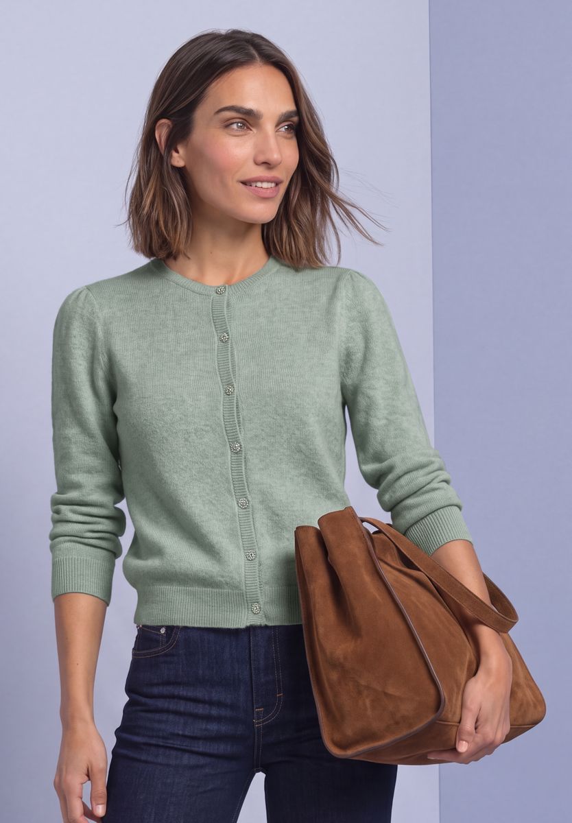 Langarm Cardigan mit Rundhals und Knöpfen