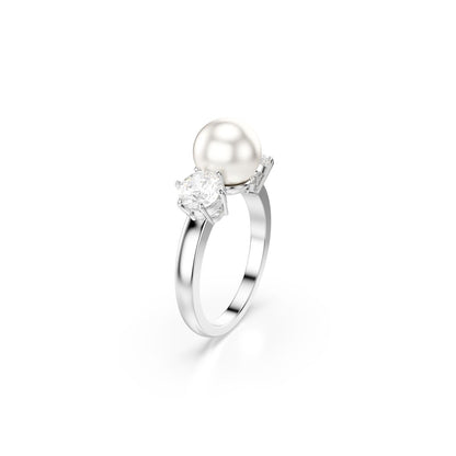 Matrix Ring, Kristallperle, Rundschliff, Weiß, Rhodiniert