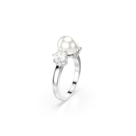 Matrix Ring, Kristallperle, Rundschliff, Weiß, Rhodiniert