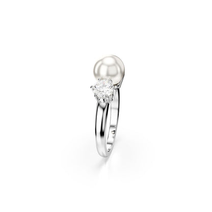 Matrix Ring, Kristallperle, Rundschliff, Weiß, Rhodiniert