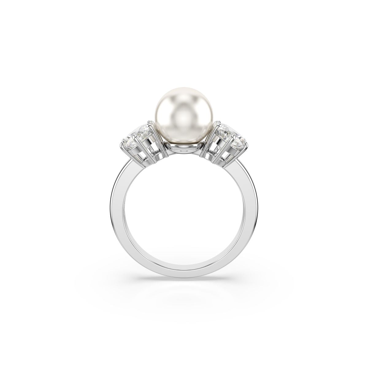 Matrix Ring, Kristallperle, Rundschliff, Weiß, Rhodiniert