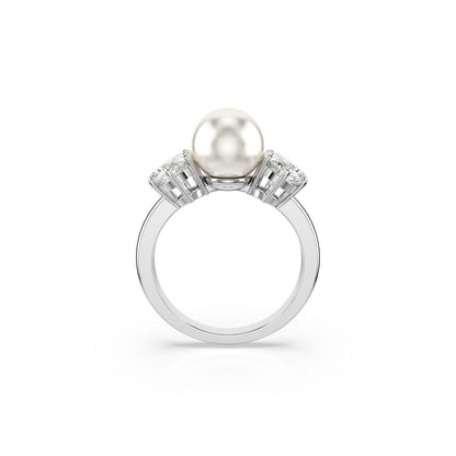 Matrix Ring, Kristallperle, Rundschliff, Weiß, Rhodiniert