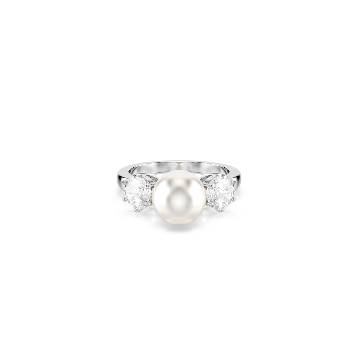 Matrix Ring, Kristallperle, Rundschliff, Weiß, Rhodiniert