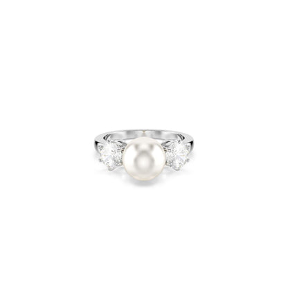 Matrix Ring, Kristallperle, Rundschliff, Weiß, Rhodiniert