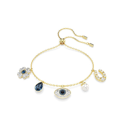 Symbolica Armband, Glücksklee, „Evil Eye“ und Hufeisen, Blau, Goldlegierungsschicht