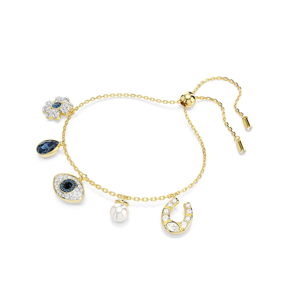 Symbolica Armband, Glücksklee, „Evil Eye“ und Hufeisen, Blau, Goldlegierungsschicht
