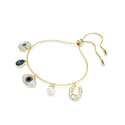 Symbolica Armband, Glücksklee, „Evil Eye“ und Hufeisen, Blau, Goldlegierungsschicht
