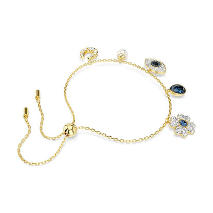 Symbolica Armband, Glücksklee, „Evil Eye“ und Hufeisen, Blau, Goldlegierungsschicht