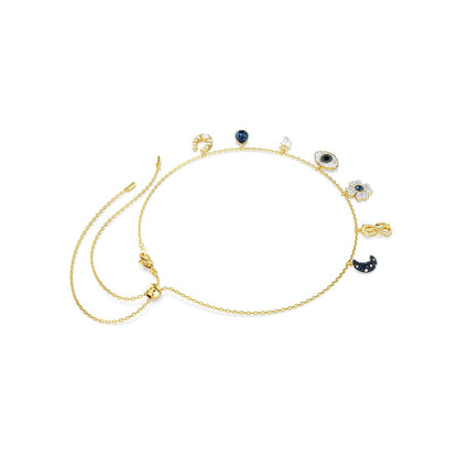 Symbolica Halsband, Mond, Unendlichkeitssymbol, Glücksklee, Augensymbol und Hufeisen, Blau, Goldlegierungsschicht