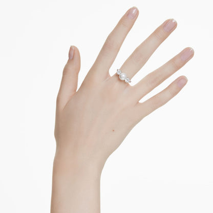 Matrix Ring, Kristallperle, Rundschliff, Weiß, Rhodiniert