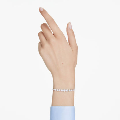 Imber Tennis Armband, Gemischte Rundschliffe, Weiß, Rhodiniert