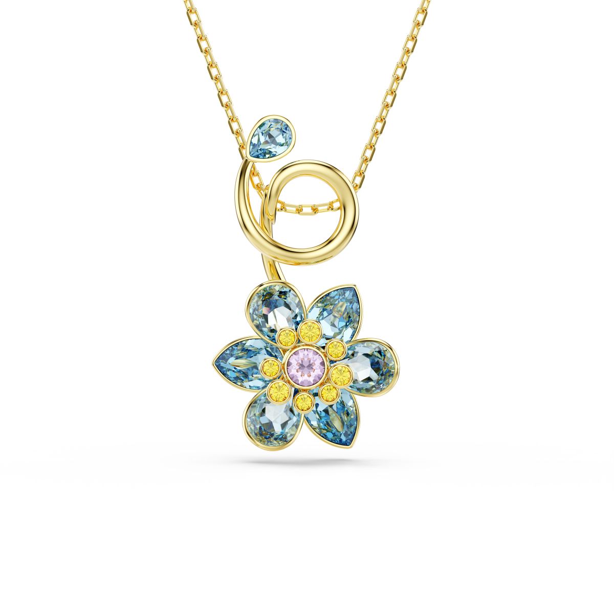 Idyllia Anhänger, Verschiedene Schliffe, Blume, Blau, Goldlegierungsschicht