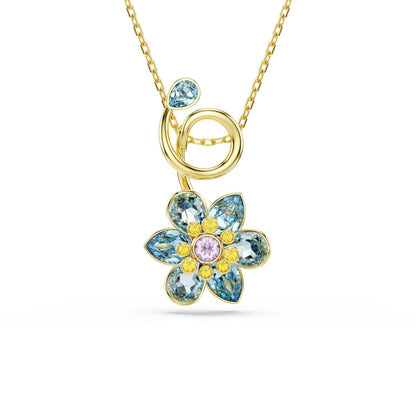 Idyllia Anhänger, Verschiedene Schliffe, Blume, Blau, Goldlegierungsschicht