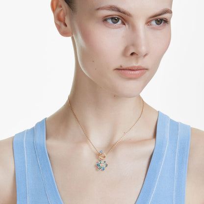 Idyllia Anhänger, Verschiedene Schliffe, Blume, Blau, Goldlegierungsschicht