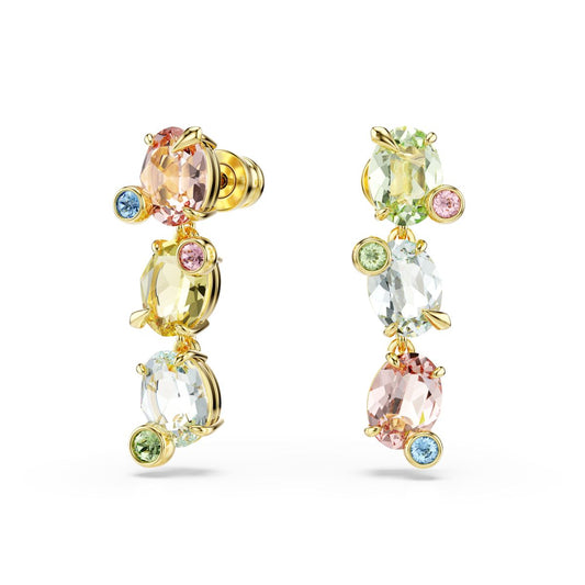 Gema Drop-Ohrhänger, Asymmetrisches Design, Verschiedene Schliffe, Mehrfarbig, Goldlegierungsschicht