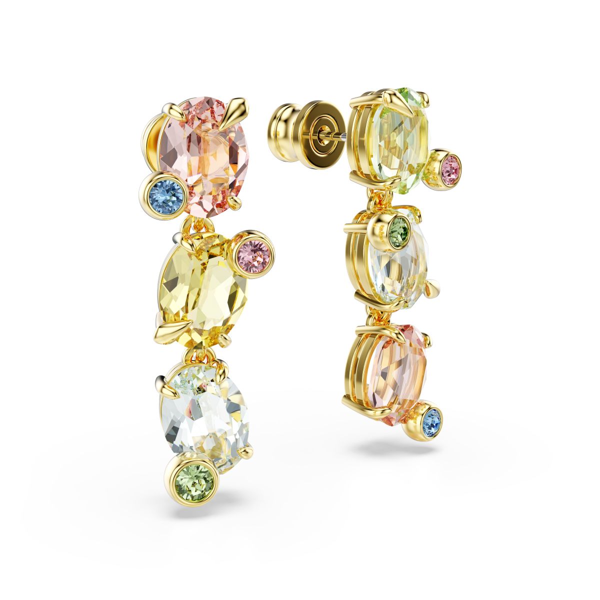 Gema Drop-Ohrhänger, Asymmetrisches Design, Verschiedene Schliffe, Mehrfarbig, Goldlegierungsschicht