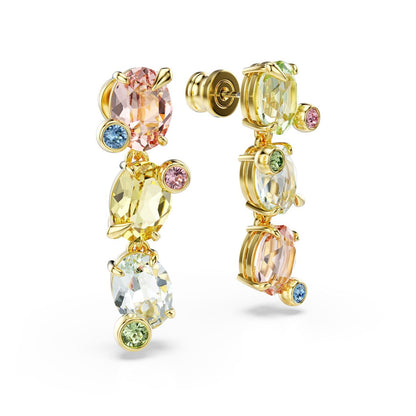 Gema Drop-Ohrhänger, Asymmetrisches Design, Verschiedene Schliffe, Mehrfarbig, Goldlegierungsschicht