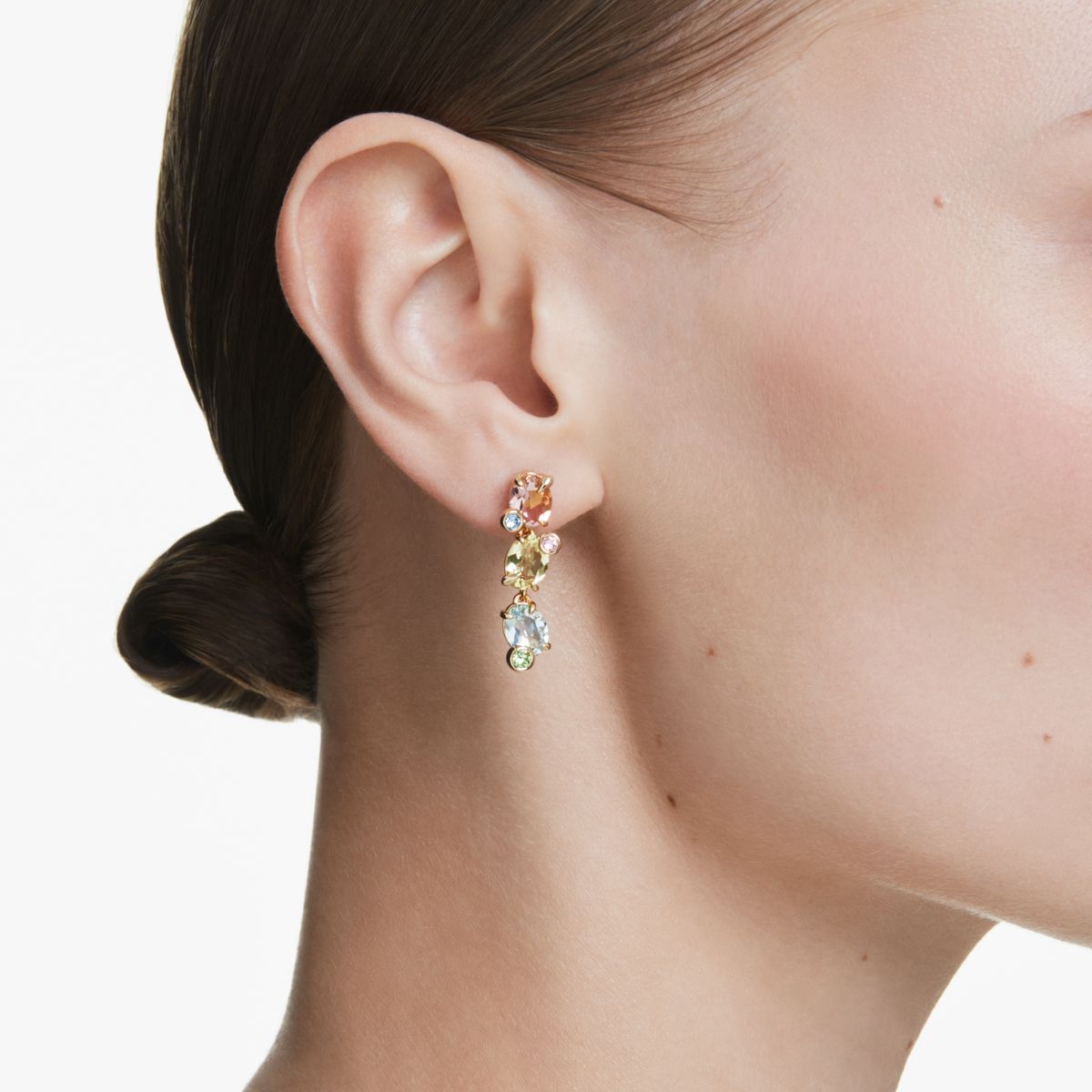 Gema Drop-Ohrhänger, Asymmetrisches Design, Verschiedene Schliffe, Mehrfarbig, Goldlegierungsschicht