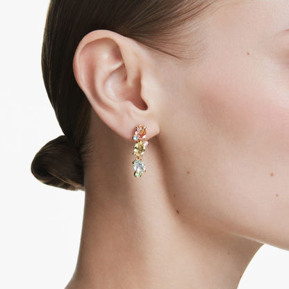 Gema Drop-Ohrhänger, Asymmetrisches Design, Verschiedene Schliffe, Mehrfarbig, Goldlegierungsschicht
