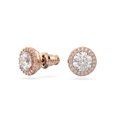 Una Ohrstecker, Rundschliff, Pavé, Weiß, Roségold-Legierungsschicht