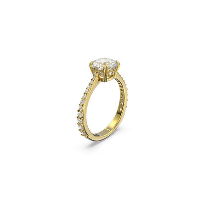 Stilla Cocktailring, Rundschliff, Pavé, Weiß, Goldlegierungsschicht