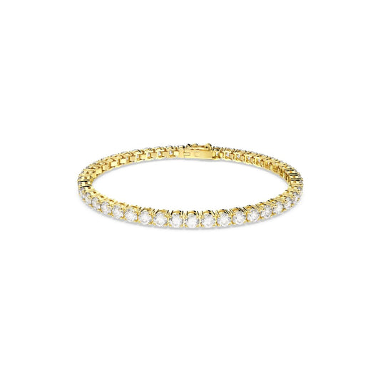 Matrix Tennis Armband, Rundschliff, Weiß, Goldlegierungsschicht
