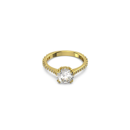 Stilla Cocktailring, Rundschliff, Pavé, Weiß, Goldlegierungsschicht