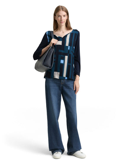 Langarmshirt im Material-Mix