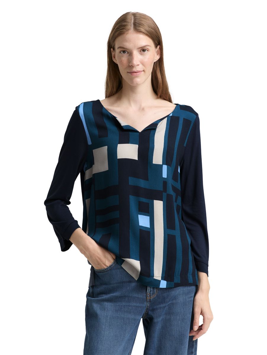 Langarmshirt im Material-Mix