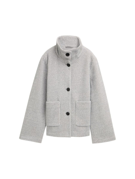 Jacquard Wolljacke mit Stehkragen