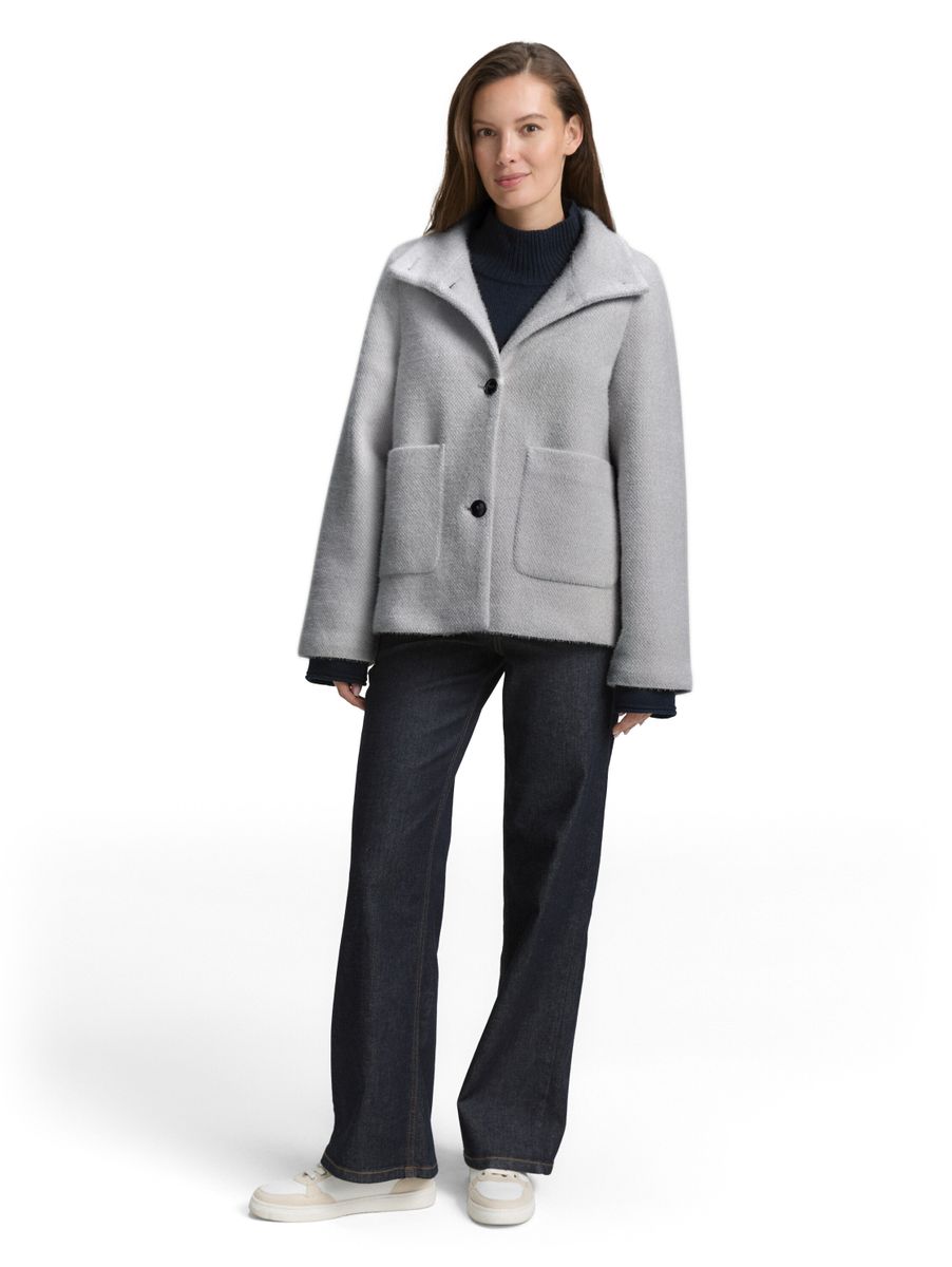 Jacquard Wolljacke mit Stehkragen