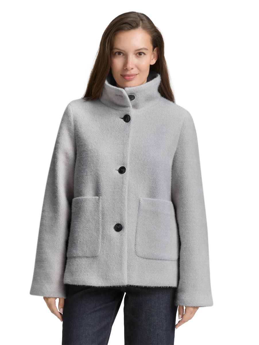 Jacquard Wolljacke mit Stehkragen