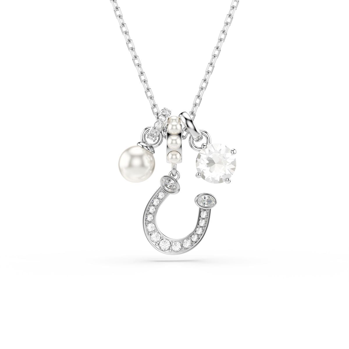 Symbolica pendant Crystal pearl, Round cut, Pav�, Horse shoe, White, Rhodium plated